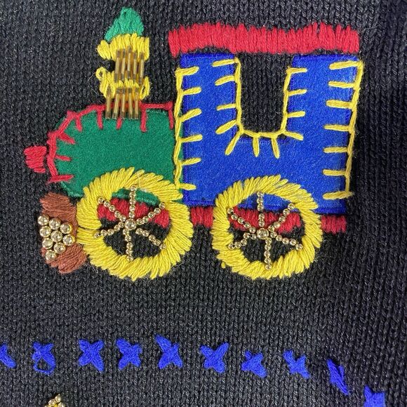 Vtg VICTORIA JONES Tunic Sweater Beaded Ugly Christmas Holiday Womens M Black - Picture 7 of 12